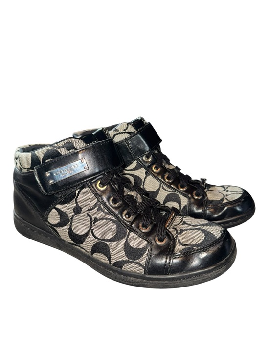 Coach Shoes - Coach Signature Sneakers Black Gray High Top Logo Lace Up Women’s 7.5